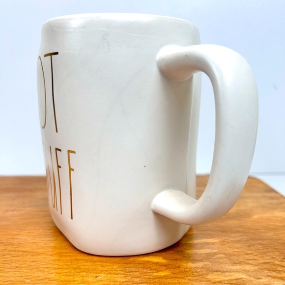 Rae Dunn “Hot Stuff” cream coffee mug, large cup, gold graphic, Collectible New - Picture 2 of 5